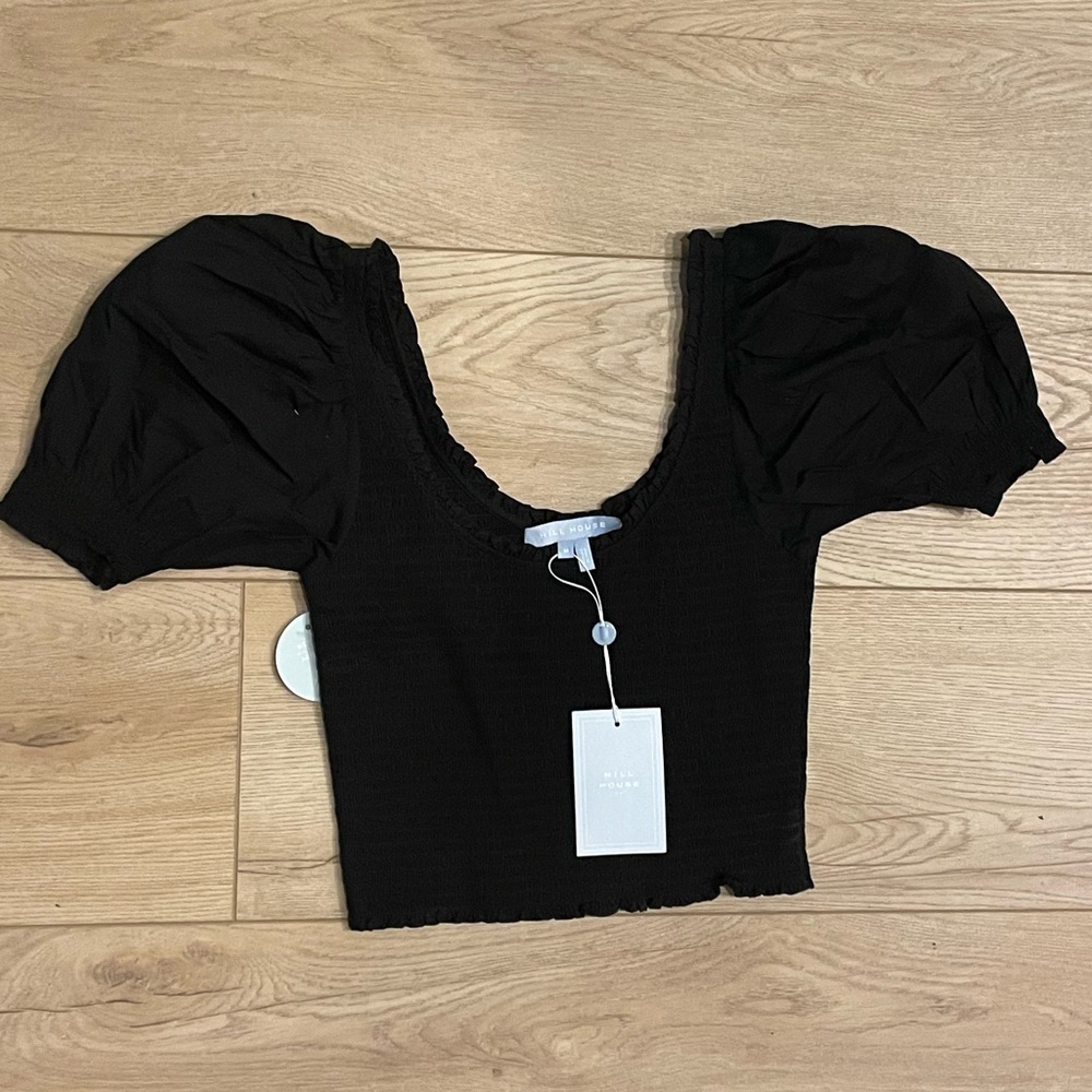 Hill House Aiko Black Puff Sleeve Crop Bodysuit